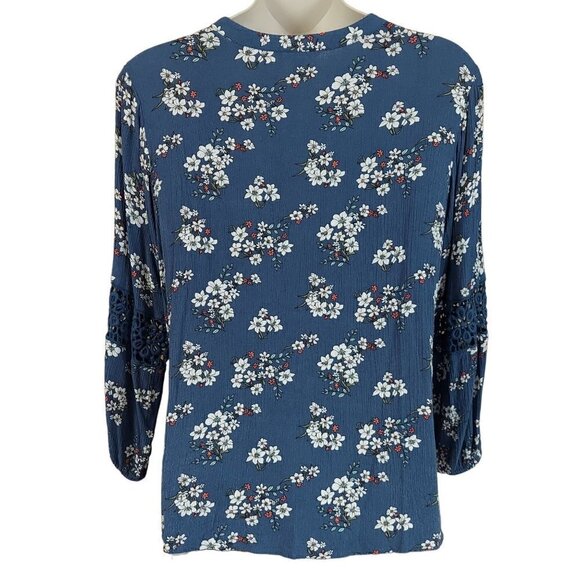 Falls Creek Women's Plus Size Floral Print Lace Detail Long Sleeve Blouse - Picture 2 of 9